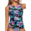 Tempt Me Women Tankini Top Only – High Neck Bathing Suit Tummy Control Swim Top 2025(Colorful Floral)