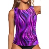Tempt Me Women Tankini Top Only – High Neck Bathing Suit Tummy Control Swim Top 2025(Purple Wavy Pattern)