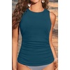 Tempt Me Women Tankini Top Only – High Neck Bathing Suit Tummy Control Swim Top 2025(Teal)