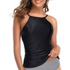 Tempt Me Women Tankini Top Only High Neck Bathing Suit Top Tummy Control Ruched Swimsuit Without Bottom(Black)