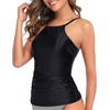 Tempt Me Women Tankini Top Only High Neck Bathing Suit Top Tummy Control Ruched Swimsuit Without Bottom(Black)