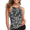 Tempt Me Women Tankini Top Only High Neck Bathing Suit Top Tummy Control Ruched Swimsuit Without Bottom(Black Floral)