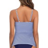 Tempt Me Women Tankini Top Only High Neck Bathing Suit Top Tummy Control Ruched Swimsuit Without Bottom(Blue Stripe)