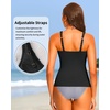 Tempt Me Women Tummy Control Tankini Top – V Neck Bathing Suit Flounce Ruffled Swim Top Only 2025(Black)