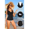 Tempt Me Women Tummy Control Tankini Top – V Neck Bathing Suit Flounce Ruffled Swim Top Only 2025(Black)