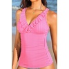 Tempt Me Women Tummy Control Tankini Top – V Neck Bathing Suit Flounce Ruffled Swim Top Only 2025(Pink White Striped)