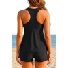 Tempt Me Women Two Piece Tankini Swimsuit Racerback Bathing Suits Tops with Shorts High Waisted(Black)