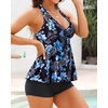 Tempt Me Women Two Piece Tankini Swimsuit Racerback Bathing Suits Tops with Shorts High Waisted(Black Blue Paisley)