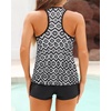 Tempt Me Women Two Piece Tankini Swimsuit Racerback Bathing Suits Tops with Shorts High Waisted(Black Geometric)