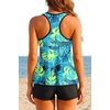 Tempt Me Women Two Piece Tankini Swimsuit Racerback Bathing Suits Tops with Shorts High Waisted(Blue Leaf)