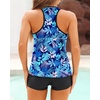 Tempt Me Women Two Piece Tankini Swimsuit Racerback Bathing Suits Tops with Shorts High Waisted(Blue Leaves)