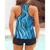 Tempt Me Women Two Piece Tankini Swimsuit Racerback Bathing Suits Tops with Shorts High Waisted(Blue Ripples)