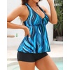 Tempt Me Women Two Piece Tankini Swimsuit Racerback Bathing Suits Tops with Shorts High Waisted(Blue Ripples)