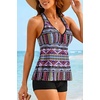Tempt Me Women Two Piece Tankini Swimsuit Racerback Bathing Suits Tops with Shorts High Waisted(Printed Geometric)