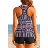 Tempt Me Women Two Piece Tankini Swimsuit Racerback Bathing Suits Tops with Shorts High Waisted(Printed Geometric)