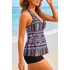 Tempt Me Women Two Piece Tankini Swimsuit Racerback Bathing Suits Tops with Shorts High Waisted(Printed Geometric)