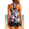 Tempt Me Women Two Piece Tankini Swimsuit Racerback Bathing Suits Tops with Shorts High Waisted(Purple Floral)