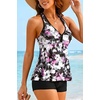 Tempt Me Women Two Piece Tankini Swimsuit Racerback Bathing Suits Tops with Shorts High Waisted(Purple Floral)