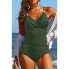 Tempt Me Womens One Piece Swimsuit – Tummy Control Bathing Suit V Neck Metal Twist Front 2025 Swimwear(Army Green)