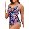 Tempt Me Womens One Piece Swimsuit – Tummy Control Bathing Suit V Neck Metal Twist Front 2025 Swimwear(Colorful Leaves)