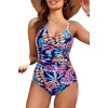 Tempt Me Womens One Piece Swimsuit – Tummy Control Bathing Suit V Neck Metal Twist Front 2025 Swimwear(Colorful Leaves)