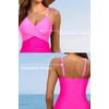 Tempt Me Womens One Piece Swimsuit – Tummy Control Bathing Suit V Neck Metal Twist Front 2025 Swimwear(Pink)