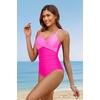 Tempt Me Womens One Piece Swimsuit – Tummy Control Bathing Suit V Neck Metal Twist Front 2025 Swimwear(Pink)