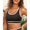 Women Sports Bra Bikini Top Athletic Bathing Suit Swimsuit Top for Teen Girls(Black White)