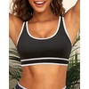 Women Sports Bra Bikini Top Athletic Bathing Suit Swimsuit Top for Teen Girls(Black White)