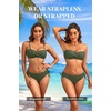 Women’s Strapless Bandeau Bikini Set – Twist Front Two Piece Swimsuit Top with Side Tie Bathing Suit Bottom(Army Green)