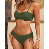 Women’s Strapless Bandeau Bikini Set – Twist Front Two Piece Swimsuit Top with Side Tie Bathing Suit Bottom(Army Green)