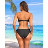 Women’s Strapless Bandeau Bikini Set – Twist Front Two Piece Swimsuit Top with Side Tie Bathing Suit Bottom(Black)
