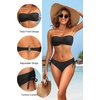 Women’s Strapless Bandeau Bikini Set – Twist Front Two Piece Swimsuit Top with Side Tie Bathing Suit Bottom(Black)