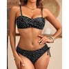 Women’s Strapless Bandeau Bikini Set – Twist Front Two Piece Swimsuit Top with Side Tie Bathing Suit Bottom(Black Dot)
