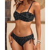 Women’s Strapless Bandeau Bikini Set – Twist Front Two Piece Swimsuit Top with Side Tie Bathing Suit Bottom(Black Dot)