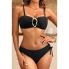 Women’s Strapless Bandeau Bikini Set – Twist Front Two Piece Swimsuit Top with Side Tie Bathing Suit Bottom(Black-1)