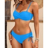 Women’s Strapless Bandeau Bikini Set – Twist Front Two Piece Swimsuit Top with Side Tie Bathing Suit Bottom(Blue)