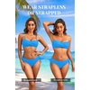 Women’s Strapless Bandeau Bikini Set – Twist Front Two Piece Swimsuit Top with Side Tie Bathing Suit Bottom(Blue)
