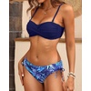 Women’s Strapless Bandeau Bikini Set – Twist Front Two Piece Swimsuit Top with Side Tie Bathing Suit Bottom(Blue Leaves)