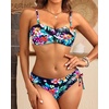 Women’s Strapless Bandeau Bikini Set – Twist Front Two Piece Swimsuit Top with Side Tie Bathing Suit Bottom(Colorful Floral)