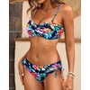 Women’s Strapless Bandeau Bikini Set – Twist Front Two Piece Swimsuit Top with Side Tie Bathing Suit Bottom(Colorful Floral)