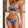 Women’s Strapless Bandeau Bikini Set – Twist Front Two Piece Swimsuit Top with Side Tie Bathing Suit Bottom(Colorful Flower)