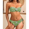 Women’s Strapless Bandeau Bikini Set – Twist Front Two Piece Swimsuit Top with Side Tie Bathing Suit Bottom(Green Flower)