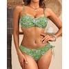 Women’s Strapless Bandeau Bikini Set – Twist Front Two Piece Swimsuit Top with Side Tie Bathing Suit Bottom(Green Flower)