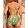 Women’s Strapless Bandeau Bikini Set – Twist Front Two Piece Swimsuit Top with Side Tie Bathing Suit Bottom(Green Flower)