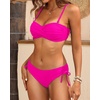 Women’s Strapless Bandeau Bikini Set – Twist Front Two Piece Swimsuit Top with Side Tie Bathing Suit Bottom(Hot Pink)
