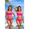 Women’s Strapless Bandeau Bikini Set – Twist Front Two Piece Swimsuit Top with Side Tie Bathing Suit Bottom(Hot Pink)