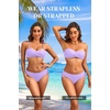Women’s Strapless Bandeau Bikini Set – Twist Front Two Piece Swimsuit Top with Side Tie Bathing Suit Bottom(Lavender)