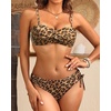 Women’s Strapless Bandeau Bikini Set – Twist Front Two Piece Swimsuit Top with Side Tie Bathing Suit Bottom(Leopard)