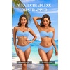 Women’s Strapless Bandeau Bikini Set – Twist Front Two Piece Swimsuit Top with Side Tie Bathing Suit Bottom(Light Blue)